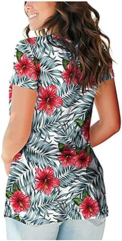 Tops de manga curta para mulheres camisetas de verão casuais Bloups de pescoço de pescoço Moda Túps de túnica de estampa floral para mulheres