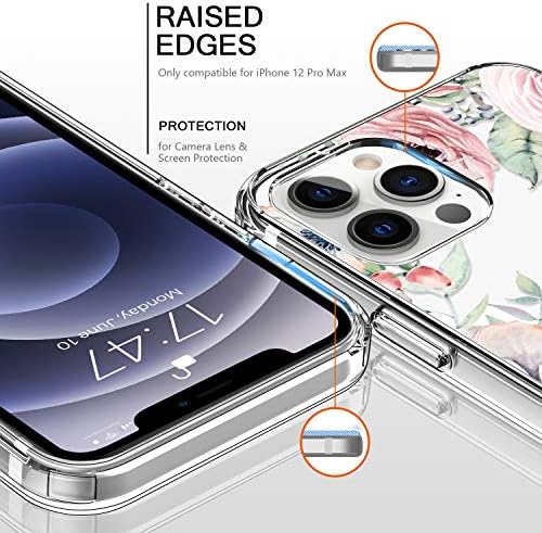Bicol iPhone 12 Pro Max Case, Crystal Clear Cober com designs florais da moda para meninas mulheres, capa de telefone protetora