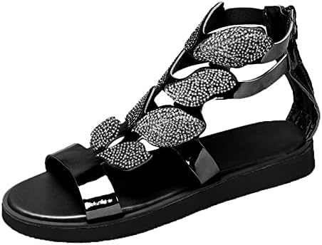 Sandálias de Waserce Bling para mulheres Sapatos Rhinestones Sandálias femininas Comfort com cinta elástica Casual Bohemian Beach Shoes Rhinestone Sandals Women Open Toe