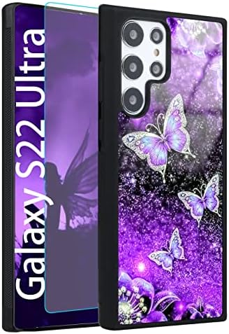 Ook Samsung Galaxy S23 Ultra Caso Glitter Glitter Butterfly Nebula Space Design Hard PC+Soft TPU Anti-deslizamento Tampa