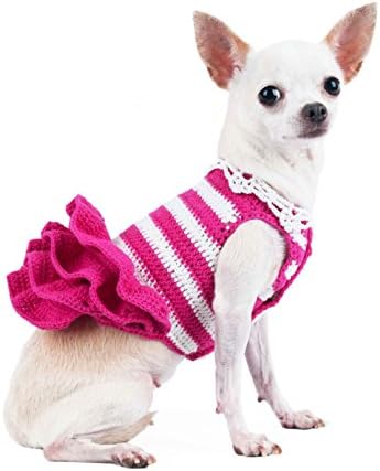 Vestido de cachorro de cachorro branco rosa Roupos de animal de estimação Crochet 71f