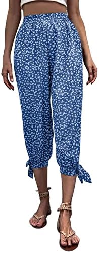 Grge beuu feminino com estampa de flores de flores Capri Capri Casual Canda elástica confortável Coloque as calças de moletom