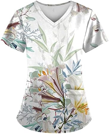 Tshirts impressos para mulheres de manga curta V pescoço de pescoço gráfico Tops tops soltos enfermeiro uniformes
