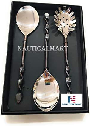 Conjunto de utensílios de porção de aço inoxidável - concha de sopa, colher de servir, macarrão que serve garfo - 3 peças, prata