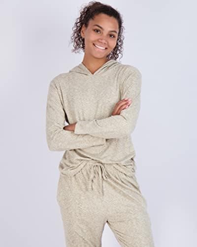 4 Peça: Capuz de pulôver de manga longa feminina Henley Sweatshirt & Jogger Conjunto- Sorto de lounge atlético