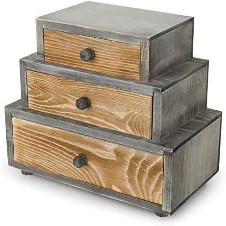 Gavetas de organizador de armazenamento de mesa de três gorduras de mygift - gabinete de material de escritório rústico de madeira de madeira
