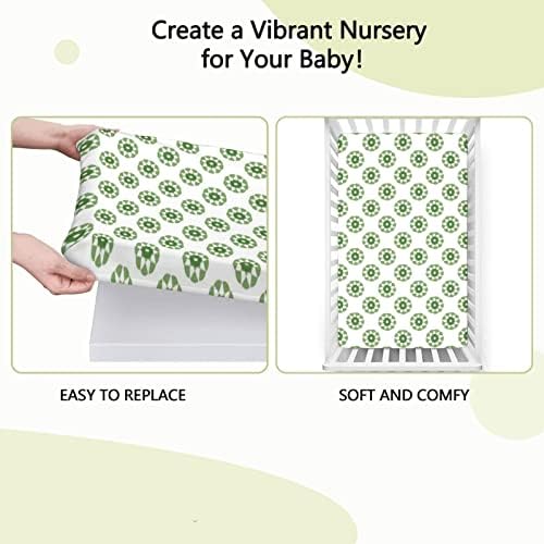 Folha de berço com tema verde e branco, lençóis de colchão de berço padrão, lençóis de cama macios e respiráveis ​​para meninos ou garotas ou berçário, 28 “x52”, samambaia branca verde