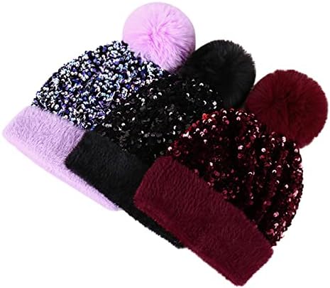 Fashion Winter Ski Knit Hat Casual Crochet Women Ball Ball Cap Ski Chapéus de inverno para mulheres Beanie