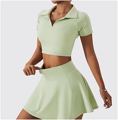 Vestido de tênis de 2 peças para mulheres saia de tênis plissada de cintura alta com shorts Saias de treino de golfe de manga curta