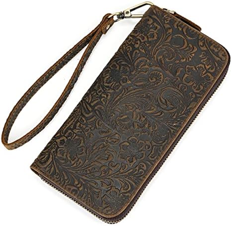 Carteira de carteira longa de couro genuíno de Luufan masculina, carteira bifold gravada