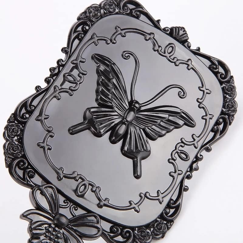 Wodmb 1pc fofo preto preto vintage ladras borboleta oval maquiagem redonda de mão espelho princesa maquiagem cômoda de beleza