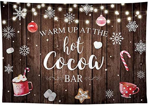 AllenJoy de 7x5ft Hot Cocoa Bar Rústico Fotografia de Madeira Rússica Inverno para Recém