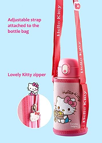 Delicia todos os dias Sanrio Hello Kitty Botão de água isolada de aço inoxidável com copo, palha e bolsa 620ml, rosa