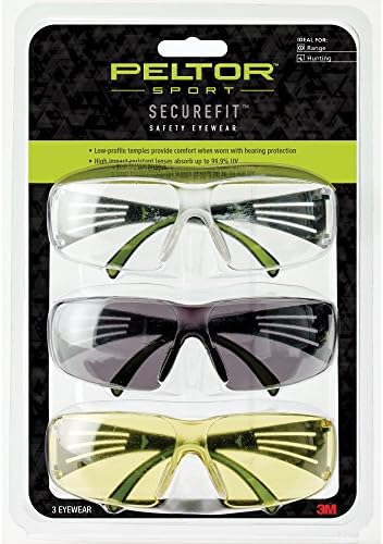 Peltor Sport Standard TAC 100, preto, tamanho e segurança de segurança, lentes de segurança de 3 pacote - lentes transparentes, âmbar e cinza