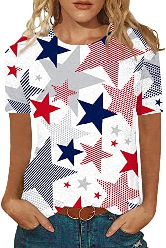 Blusas de manga curta oclun para mulheres 4 de julho de impressão patriótica Top de camisa de moda de blusa de pescoço redonda casual e casual camisetas