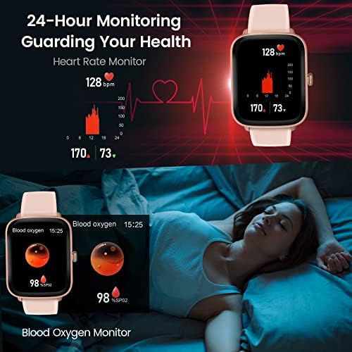 Relógio inteligente, rastreador de fitness com frequência cardíaca Monitor de sono com oxigênio no sangue, Smartwatch de tela