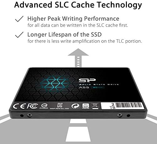 Silicon Power 2TB SSD 3D NAND A55 SLC Cache de desempenho Boost SATA III 2,5 7mm de estado sólido interno unidade