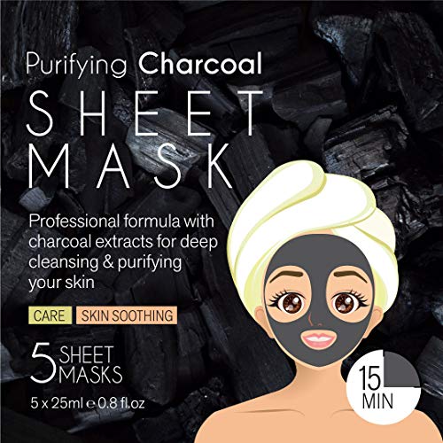 Pursonic | Máscara de chapas de carvão purificador com carvão ativo e propriedades antienvelhecimento para aliviar a vermelhidão e a pele irritada - limpeza e calmante