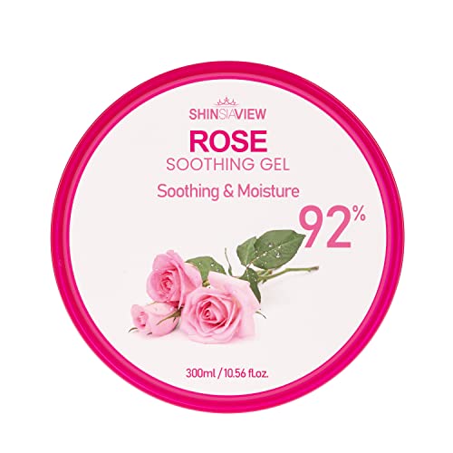 Shinsiaview 92% Gel de aloe vera natural com água de rosas, ingredientes para cuidados com a pele calmante no rosto, corpo, queimando o cabelo, queimaduras solares, pele danificada