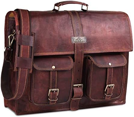 Bolsa de mensageiro de couro Hulsh para homens 18 polegadas, safel de laptop para laptop de couro genuíno vintage