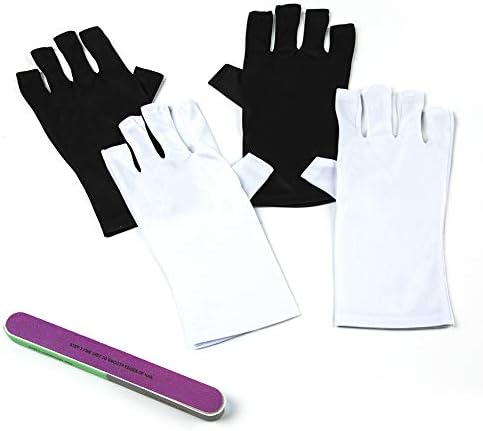 Celemoon 2 pares pregos luva de escudo UV protege as mãos da luz UV/LED para manicures de gel - preto e branco
