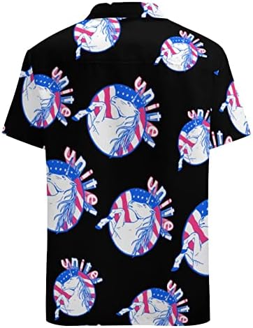 American Flag Unicorn Men Shirts Manga curta Button Down Summer Beach Camisa regular Tops Tees gráficos