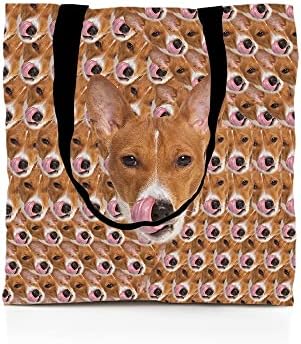 Guglili Dog Basenji Bolsa de ombro de animais Pet Faces Heads Bolsa casual para tela de compras escolares Canvas