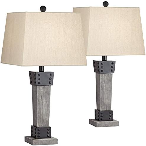 John Timberland Jacob Industrial Rustic Table Lamps 26 Conjunto de 2 com Dimmers Dimmers Grey Faux Wood LED Tonomed Shade
