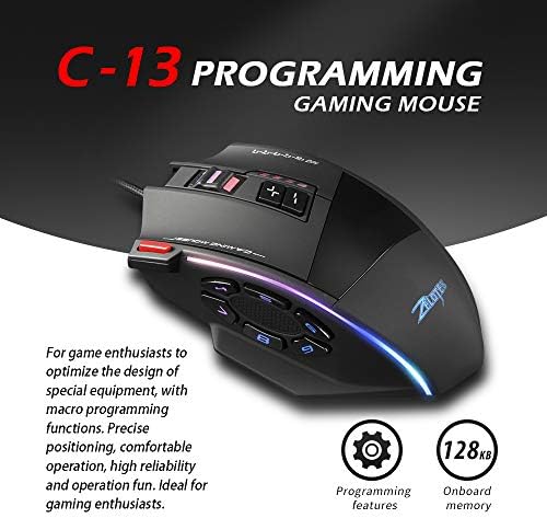 Mouse de jogos com fio C-13 lecnical 13 Teclas de programação 13 Correia leve ajustável de 10000dpi RGB 128kb Memória a bordo mecanismo de contrapeso embutido