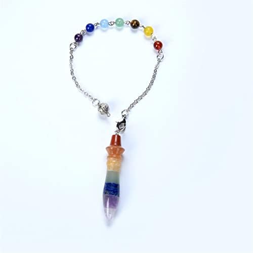 Fluorita natural 7 cores camada de pedra energia cristal reiki pendulum 7 contas de chakra desmaiar jóias de amuleto de cura