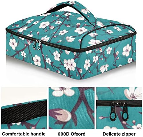 NFMILI Floral branco em caçarola verde portador para bolsa de transportadora que quente e fria e isolada de entrega de alimentos com estética estética de bolso interno 15,75 × 11,81 × 3,94 polegadas