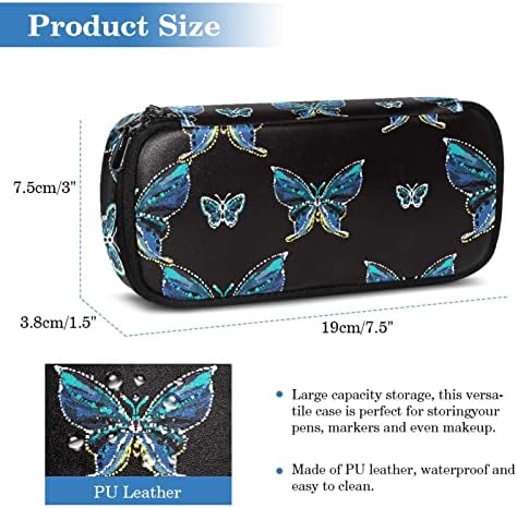 Escola Surpplies Blue Inset Butterfly Lápis Case colorida bolsa de caneta portátil Girls Cosmetic Bag Organizer 7.5x3x1.5in