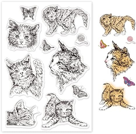 Globleland Cats and Butterflies silicone selos claros animais selos transparentes para cartões de dia dos namorados de aniversário
