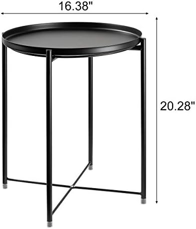 Mesa lateral de metal Danpinera, mesa lateral preta para pequenos espaços para pequenos pátio ao ar livre mesa lateral