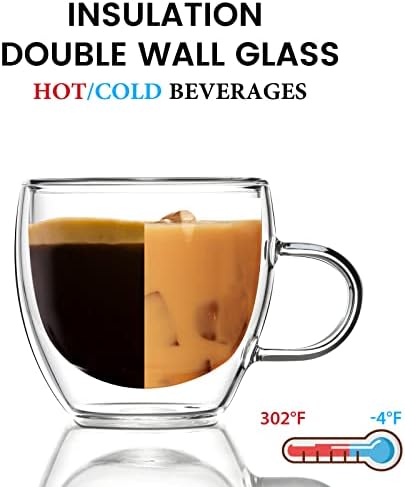 Canecas de café de vidro de parede dupla Zoneyila com alça, xícaras de chá de 8 onças, bebidas de vidro transparente para