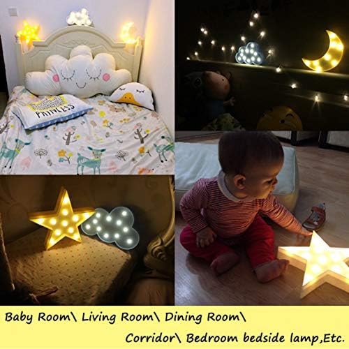 Qiaofei decorativo liderado por lua crescente nuvem estrela luz noturna para crianças meninas e adultos, berçário presente de lâmpada noturna para crianças decorações de festas de festas de bebê (nuvem azul-amarelo-amarelo-amarelo