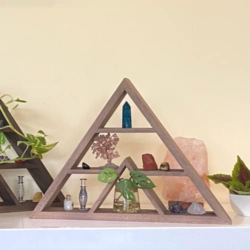 Prateleira de triângulo para cristais e pedras de cura exibem prateleira flutuante, prateleira de parede de madeira ou decoração