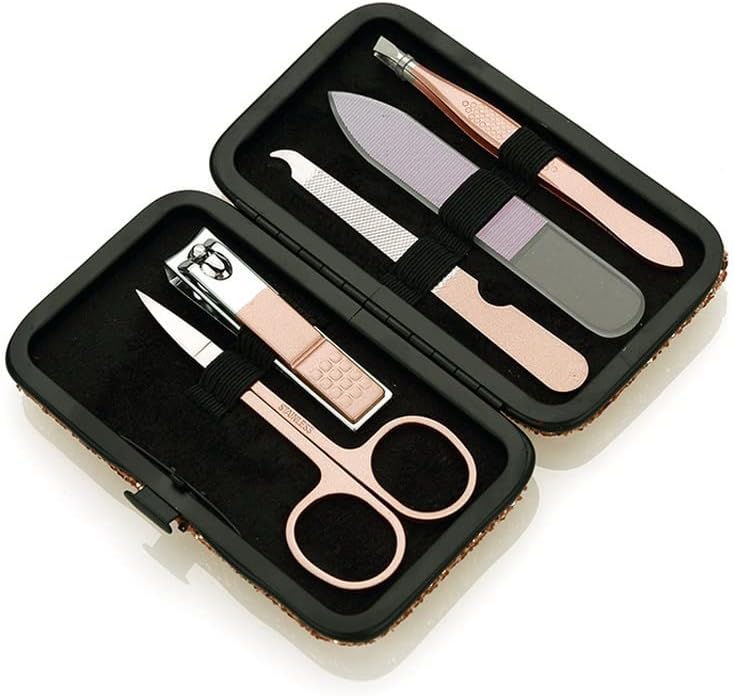 Wenlii 5pcs/set Gold Rose Bilpinet Conjunto de Clipper Aço Anterior Scissors Scissors Pick Manicure Nail Beauty Ferramenta de
