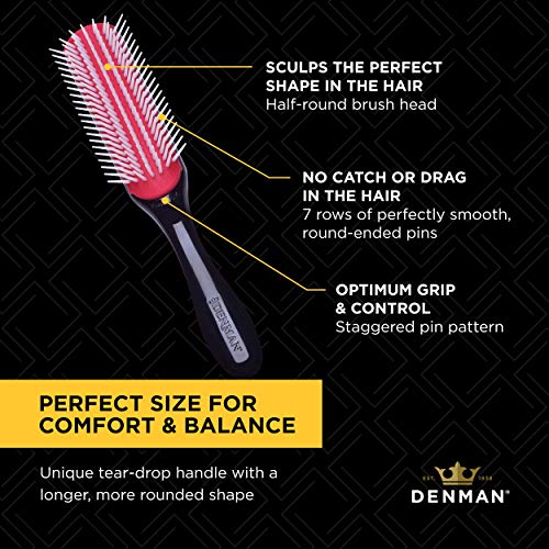 Denman Curly Hair Brush D3 Brush de estilo de 7 linhas para desembaraçar, separar, moldar e definir cachos - para mulheres