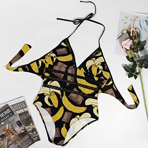 Banana Chocolate Women's V Neck One Piece Swimsuit Lace Up Bathing Suits Monokini Swimwear Bikini
