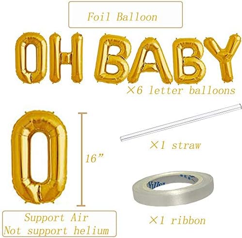 VANVENE OH BALLOONS BABILENTES Decorações de chá de bebê - Cartas de balão de bebê de 16 Gold - Conjunto inflatable e reutilizável