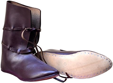 AllBestStuff Medieval Leather Shoe Renaissance Boots Long com cadarços de couro Abs