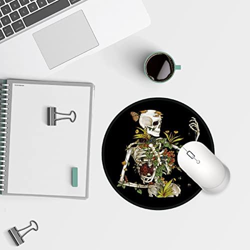 Plantas de botânica esqueleto gótico pequeno mouse almofada 7,9 x 7,9 polegadas, pano redondo lavável mousepad para laptop de escritório,