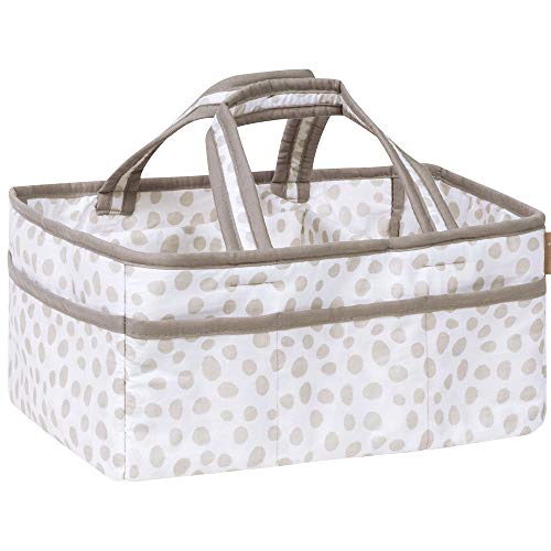 Sydney Storage Caddy-Dalmácia Body and Handles, forro de ponto dálmata, acabamento cinza sólido, cinzas, branco, duas alças, 12