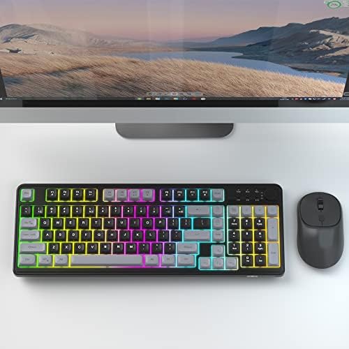 Teclado de jogos sem fio e combinação de mouse, RGB LED LED Backlit Teclado de jogo recarregável e conjunto de mouse, teclado