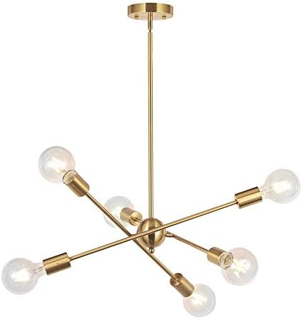 Bonlicht Modern Sputnik Candelier Iluminação 6 luzes Brass escovadas Candelador de meados do século Iluminação pendente