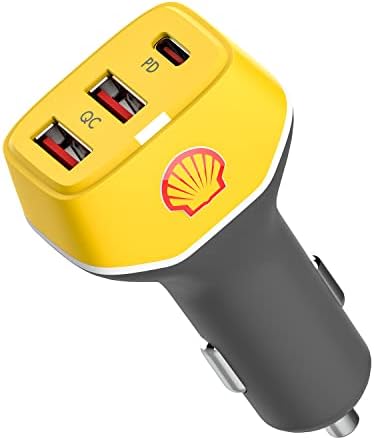 Shell USB C Carregador de carros 44W 3 Adaptador de carregador de carro, carregador USB de isblete de cigarro 20W PD USB