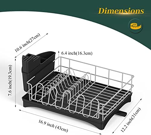 Rack de secagem de pratos Yasonic com esgotador de prato de drenagem com bico giratório de 360 ​​° - prato de prato de aço inoxidável para balcão de cozinha - filtro de prato compacto com faca de talheres de xícara rack - prata - prata