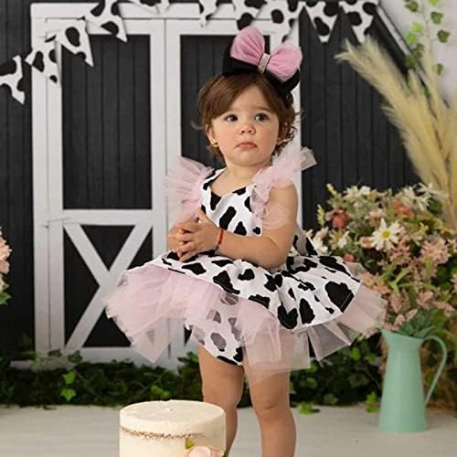 Criança de garotas bebês vestido de vaca infantil roupas de tule tule tule recém -nascido mangas tutu chique