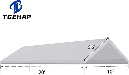 Tampa superior do dossel de substituição de garagem para quadro de garagem de 10 'x 20', lona branca de 180g à prova d'água